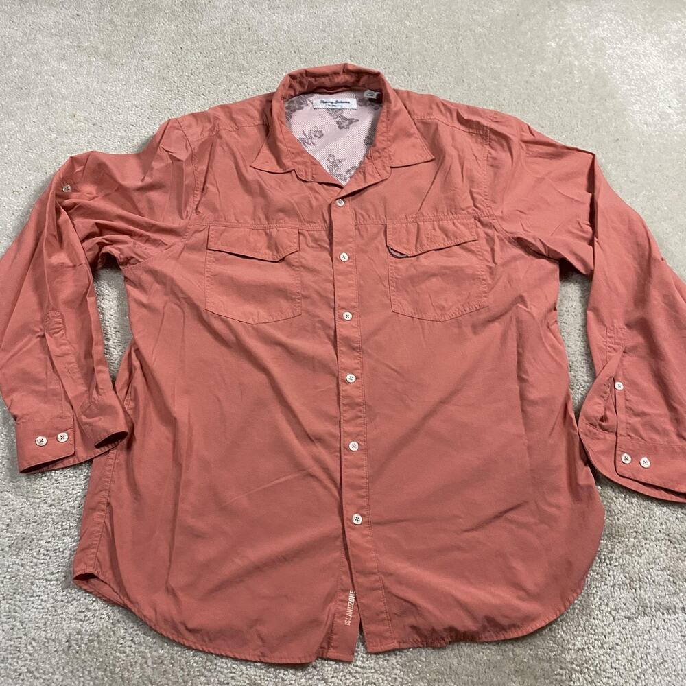Tommy‎ Bahama IslandZone Shirt Mens L Pink Vented Long Sleeve Fishing Button Up